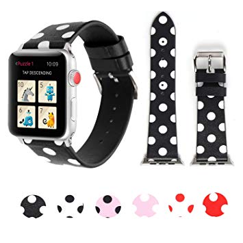PENKEY Sport Band for Apple Watch 38mm 42mm 40mm 44mm, iWatch Strap Replacement with Polka Dot Floral Print Leather Bracelet Wristband for Apple Watch Series 4, Series 3，2，1, Nike , Hermes, Edition