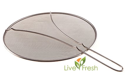 LiveFresh Stainless Steel Heavy Duty Fine Mesh Splatter Screen with Resting Feet - A Premium Grease Guard That Fits Any Pot or Pan and Stops the Splatter 13quot Diameter Splash Guard