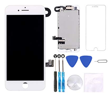 Screen Replacement for iPhone 7 White 4.7" Inch LCD Display Screen 3D Touch Digitizer Frame Assembly Full Repair Kit,with Proximity Sensor,Ear Speaker,Front Camera,Screen Protector,Repair Tools