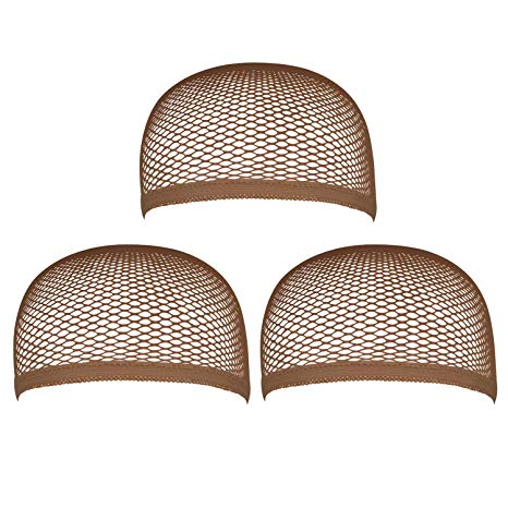 Blisstime Pack of 3 Wig Cap Open End Brown Mesh Net Liner Weaving Cap