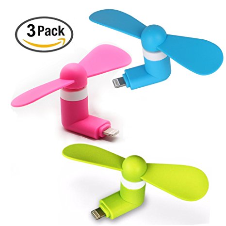 Mini Fans for iPhone - 3-PACK Bundle of Pink Blue and Green Fan for iPhone
