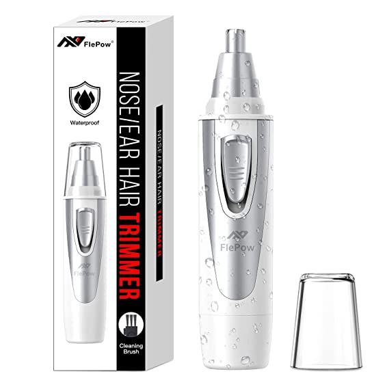 Ear and Nose Hair Trimmer Clipper - 2020 Professional Painless Eyebrow and Facial Hair Trimmer for Men and Women, Battery-Operated, IPX7 Waterproof Dual Edge Blades for Easy Cleansing(White)