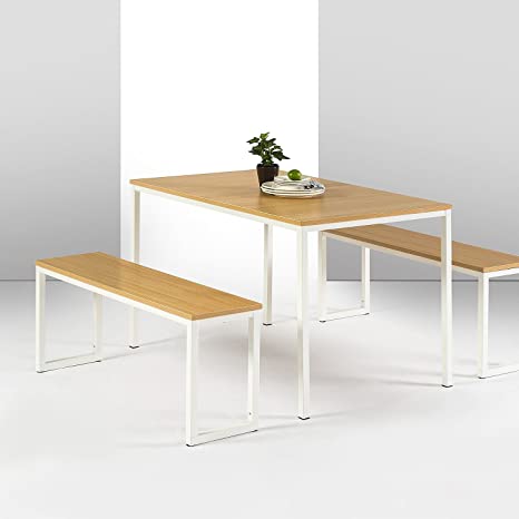 Zinus Modern Studio Collection Soho Dining Table with Two Benches / 3 piece set, White