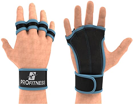 ProFitness Ventilated Cross Training Gloves with Wrist Support - Split Leather with Silicone Padding for Strong Grip   Protection from Injury - for Gym Workout, Weightlifting, Powerlifting & WOD