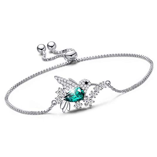 CDE S925 Sterling Silver Hummingbird Bracelet for Women, Embellished with Crystals from Swarovski Bracelet Jewelry for Women Girls