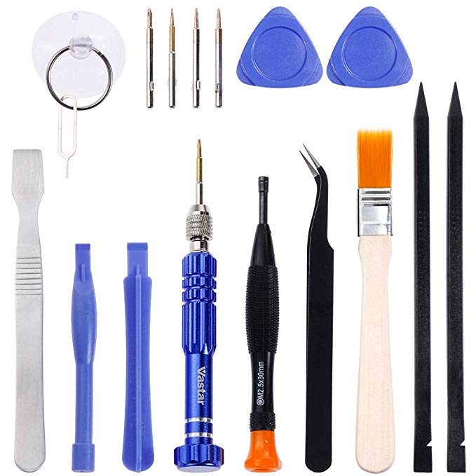 Vastar 18Pcs Cell Phone Repair Kit, 5-in-1 Screwdrivers with Magnetic S2 Screwdriver Bit Compatible with iPhone XS/XS Max/XR/X, iPhone 8/8 Plus/ 7/7 Plus/ 6/6Plus/6S/5/5C/5S/4/4S/ iPad 4/3/2/Mini,iPod