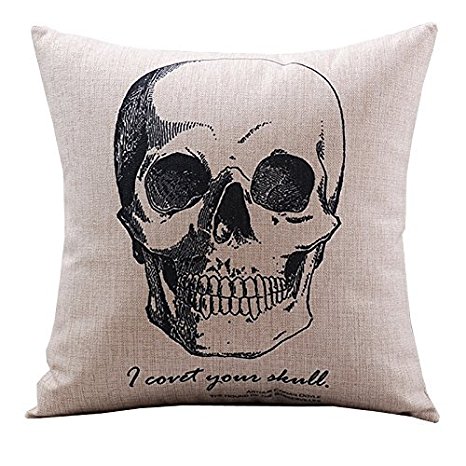 Create For-Life Cotton Linen Decorative Pillowcase Throw Pillow Cushion Cover Gothic Horror Skull Square 18"