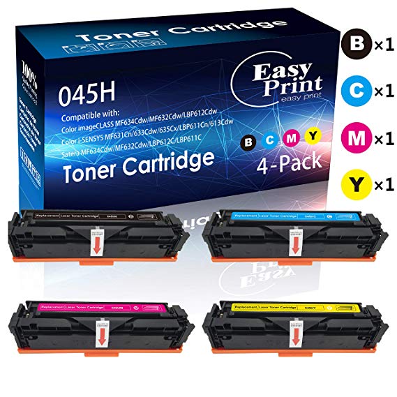 Compatible Cartridge 045H Toner Cartridge CRG-045H (4-Pack, BK C M Y) for Canon MF634Cdw MF632Cdw LBP612Cdw Printer, Sold by EasyPrint