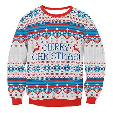 Christmas Sweater,Han Shi Women Men XMAS Print Santa Novelly Sweatshirt Blouse Tops