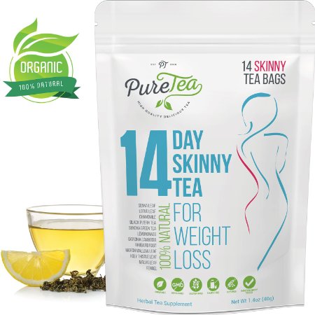 PureTea Skinny Tea - Weight Loss Tea, Diet Detox Tea, Body Cleanse, Reduce Bloating, Suppress Appetite, Weight Loss Tea For Women, Detox Teatox, Best Way to Lose Weight Fast, Green Tea (14 Day)
