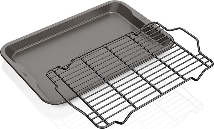 Ninja B32102 Foodi NeverStick Premium 2-Piece Bakeware Sheet Set, Nonstick, Oven Safe up to 500⁰F, with 10 x 15 inch Baking Sheet & 10 x 15 inch Cooling/Roasting Rack, Dishwasher Safe, Grey