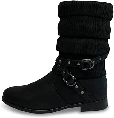 Pogolino Damen Stiefeletten Strick flach Stiefel gefüttert Boots