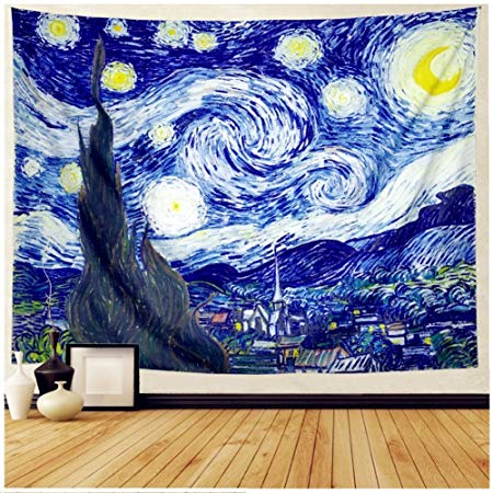 Starry Night Tapestry Wall Tapestry Wall Hanging Hippie Galaxy Tapestry Mandala Bohemian Tapestry Watercolor Oil Painting Tapestry Wall Decor for Living Room Bedroom