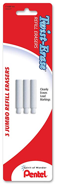 Pentel Twist-erase Refill Erasers, Qty 1, Pkg Of 3