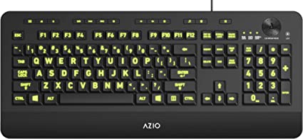 Azio Vision Backlit USB Keyboard - with Large Print Keys and 5 Interchangeable Backlight Colors KB506 (Wired), Black