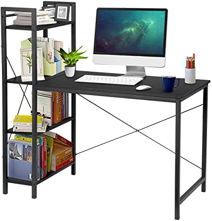 Computer Desk with Shelves, KingSo 47.5" Office Desk Modern Simple Style Study Table Ladder Desk with Multipurpose PC Workstationfor Study Room, Bedroom, Living Room, Office Room (Black)