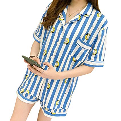 PINGJING BTS Bangtan Boys Cartoon Cute Summer Short Sleeve Harajuku Style Pajamas Sleepwear Nightgown Suits for Men and Women