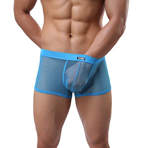 Sheii Mens Boxer Briefs Soft Mesh Breathable Underpants Men's Sexy Underwear Cool Design Stretch Trunks Pack