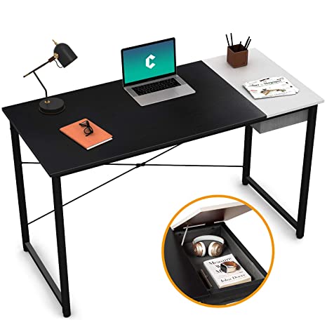 Cubiker Computer Desk 47" Home Office Writing Study Laptop Table, Modern Simple Style Desk with Drawer, Black White