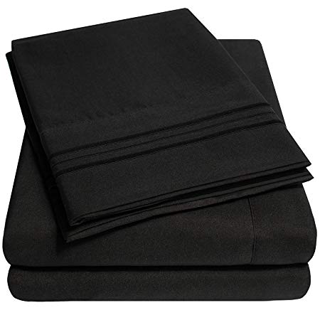 Sweet Home Collection 1500 Supreme 4-Piece Bed Sheet Set Deep Pocket Wrinkle Free Hypoallergenic Bedding, Queen, Black