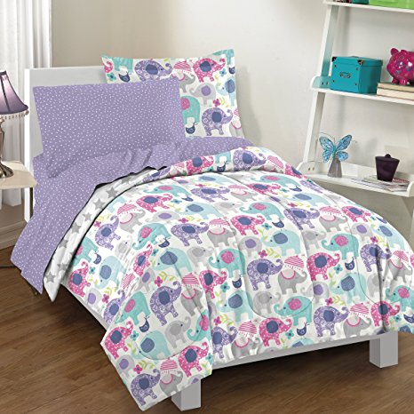 Dream Factory 2A851701PP Ellen Elephant Comforter Set, Twin, Purple