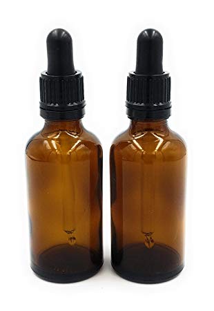 TWO 50ml Amber Brown Glass Bottles with Dropper Pipettes