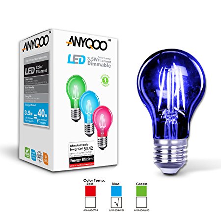 ANYQOO LED Holiday Lamps Dimmable Filament Christmas Nightlights A19 Edison Energy Saving Stained Glass Light Bulb Incandescent 3.5w (BLUE)