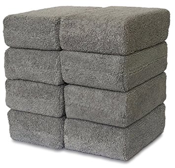 VibraWipe Microfiber Sponge Applicators (8-Pk, 5.8x4x2in, Grey)–High Quality Sponge Wrapped in Microfiber Cloths. Strong Inside-Stitches, Great For Applying Wax, Sealants & Other Conditioners