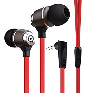 Wired Earphones, SYLLABLE Noodle Cable In-ear Cord Headphones Wired Earbuds G02S 3.5mm Jack Line-in Headset without Mic (Black-Red)