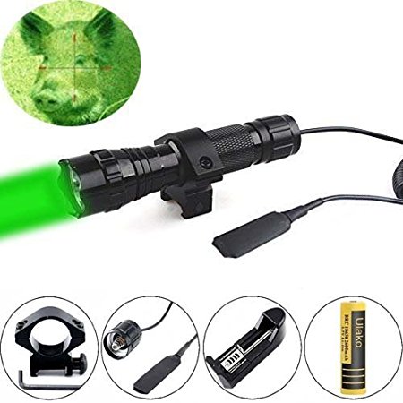 Ulako Green light LED Coyote Hog Pig Varmint Predator Hunting Light Flashlight with Remote Pressure Switch