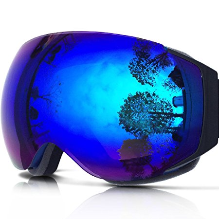 ZIONOR Lagopus X6 Ski Goggles, Snowboard Snowmobile Snow Goggles with UV400 Protection Anti-fog Spherical Frameless Oversize Dual Lenses Goggles