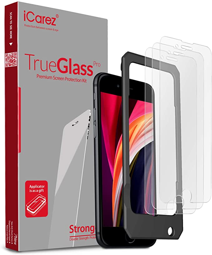 iCarez Tempered Glass Screen Protector for iPhone SE 2020 4.7-inch Case Friendly [Tray Installation] Easy to Apply [ 3-Pack 0.33MM 9H 2.5D Clear]