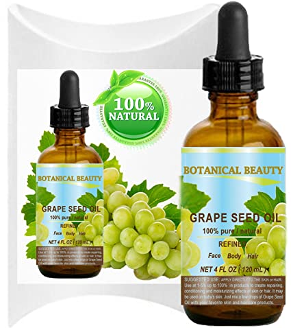 GRAPE SEED Oil. 100% Pure / Natural / Undiluted Cold Pressed Carrier Oil for Skin, Hair, Massage and Nail Care. 4 Fl. oz-120 ml.