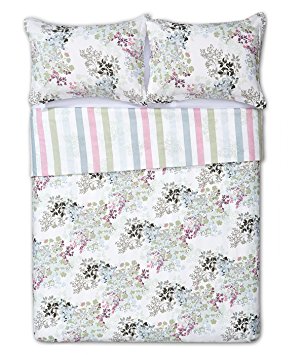 Word of Dream Egyptian Cotton 3PC Duvet Cover Set, Full/Queen, Vintage Floral Print