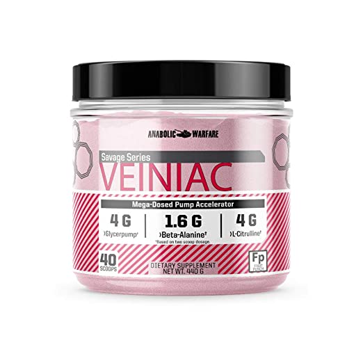 Veiniac Pump Supplement by Anabolic Warfare - Stimulant Free pre-Workout with L-Citrulline, Betaine Anhydrous, Added AstraGin® Nitric Oxide Booster & Vascularity Supplement Fruit Punch 30 Servings