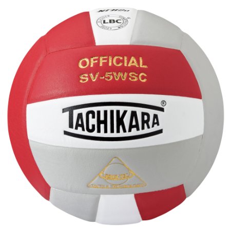 Tachikara Sensi-Tec Composite High Performance Volleyball, Scarlet/White/Silver Gray