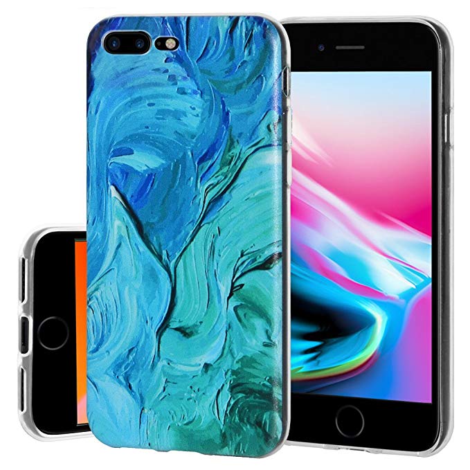 iPhone 8 Plus, Stylish Designer Flexible Soft Gel Premium TPU Graphic Skin Case Cover for Apple iPhone 8 Plus - Abstract Blue Brushstroke