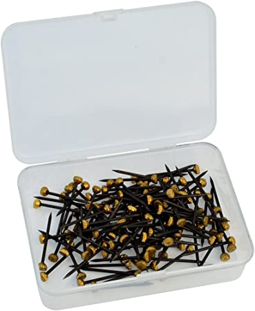 120 Pcs Brass Head Pins, Rbenxia 1 Inch Picture Pins Photo Hook Hangers Nails Hardened with Plastic Box, Black