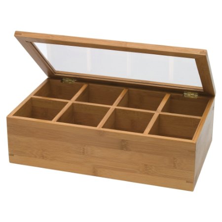 Lipper Divided Bamboo Tea Box with Clear Lid 8 sections