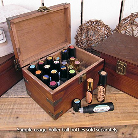 Mosaic Design Wood Storage Box for Roll On Bottles; Holds 24 Essential Oil Aromatherapy Bottles by Rivertree Life