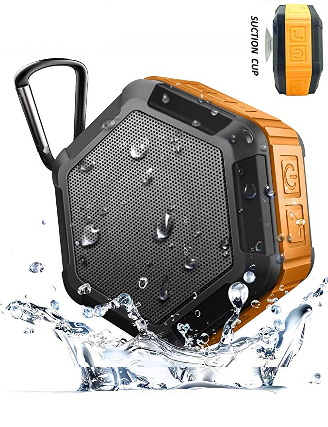 KEROLFFU (Upgrade) Outdoor Waterproof Bluetooth Speaker, 15Hour Mini Shower Travel Speaker, Enhanced Bass,Wireless Portable Built-in Mic for Sports Pool Beach Hiking Camping (Suction-Cup)