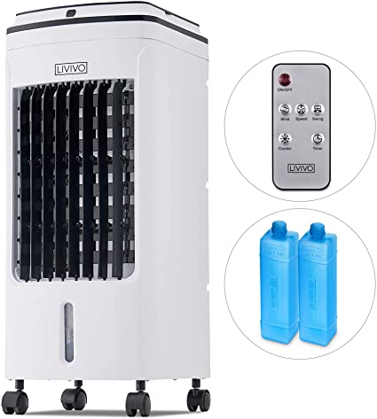 LIVIVO Portable Powerful Digital Evaporative Air Cooler AC Fan With Remote Control, 4L Tank & 2 Ice Boxes - With Anti Dust Filter - 3 Speed Settings - 120° Oscillating Swing Function 4 Hour Timer