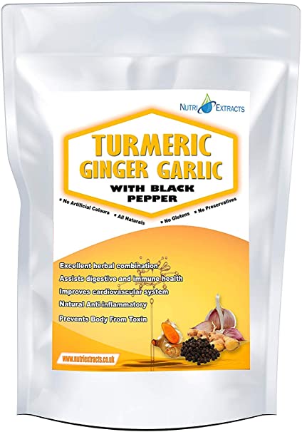 Turmeric and Ginger with Garlic 360 Capsules and Black Pepper High Strength Pills Made in The UK by NutriExtracts