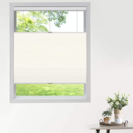 Keego Blackout Window Blinds Top Down Bottom Up Cordless Cellular Shades, 46" W x 72" H, White, Honeycomb Blinds for Bathroon Kitchen Windows Doors