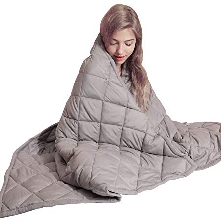 BHSOSO Weighted Blanket 15 lbs for Adult,Cooling Weighted Blanket 15 lbs for 140-180lbs Individual,Twin Size Heavy Blanket Natural Cotton with Glass Beads (48"x72" 15lb, Light Grey)