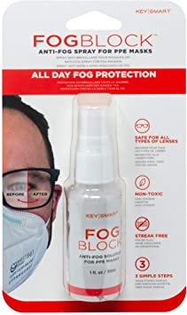 KeySmart FogBlock - Anti-Fog Spray for PPE Masks with Glasses, Sunglasses and Goggles (1-Pack)