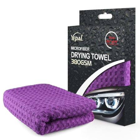 Yepal 380gsm Superior Microfiber Drying Towel, Microfiber Cleaning Towel, Dark Purple Color , Unique New Waffle Design, Size At 20"x 24", Superior Cleaning and Drying Towel for Auto Cleaning, Auto Drying, Pet Drying, Hair Drying, Spilling Drying and Household Cleaning