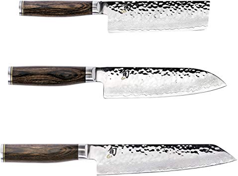 Shun Premier 3-Piece Asian Flat Set 8, Kiritsuke Knife 7 Santoku and 5.5-inch Nakiri are the Essential Kitchen Trio Exquisitely Handcrafted Japanese Cutlery, Steel