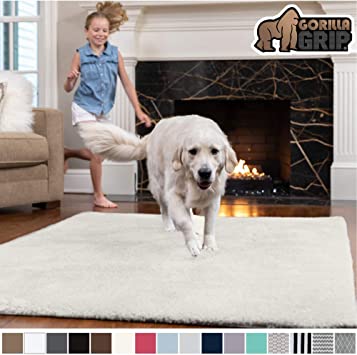 Gorilla Grip Original Faux-Chinchilla Area Rug, 7.5x10 Feet, Super Soft and Cozy High Pile Washable Carpet, Modern Floor Rugs, Luxury Shag Carpets for Home, Nursery, Bed and Living Room, Ivory