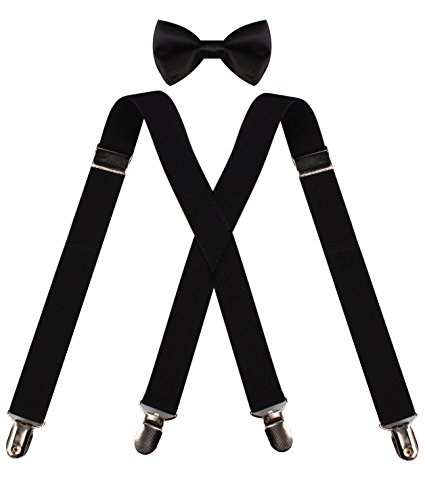 CEAJOO Adjustable X Back Suspenders Pre Tied Bowtie Set for Tuxedo Wedding Party